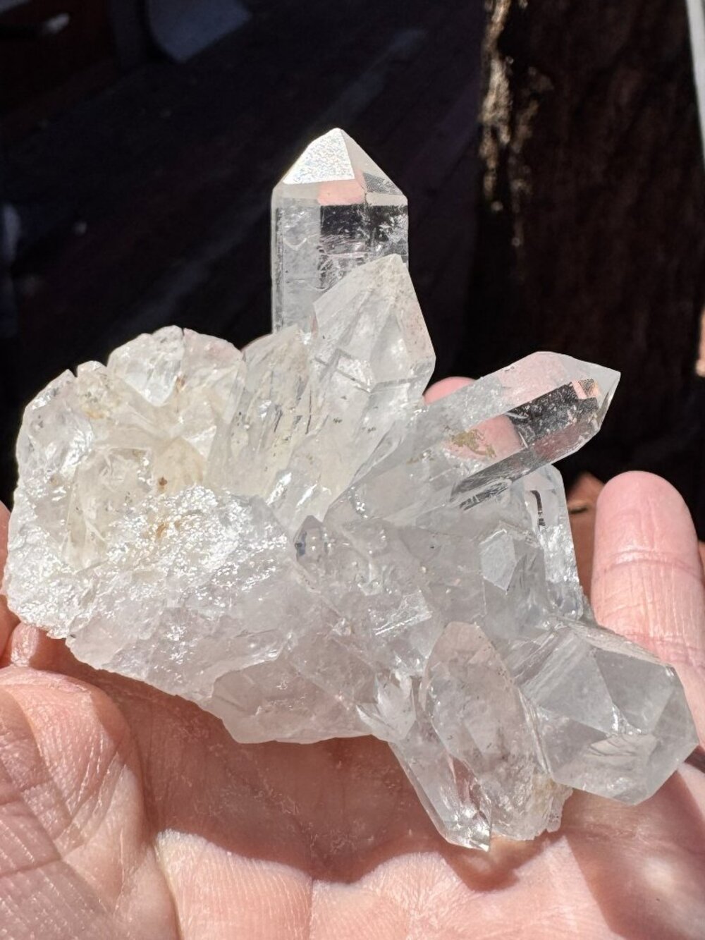 Upright Twin Point Clear Quartz Crystal Cluster – High-Clarity Natural Specimen